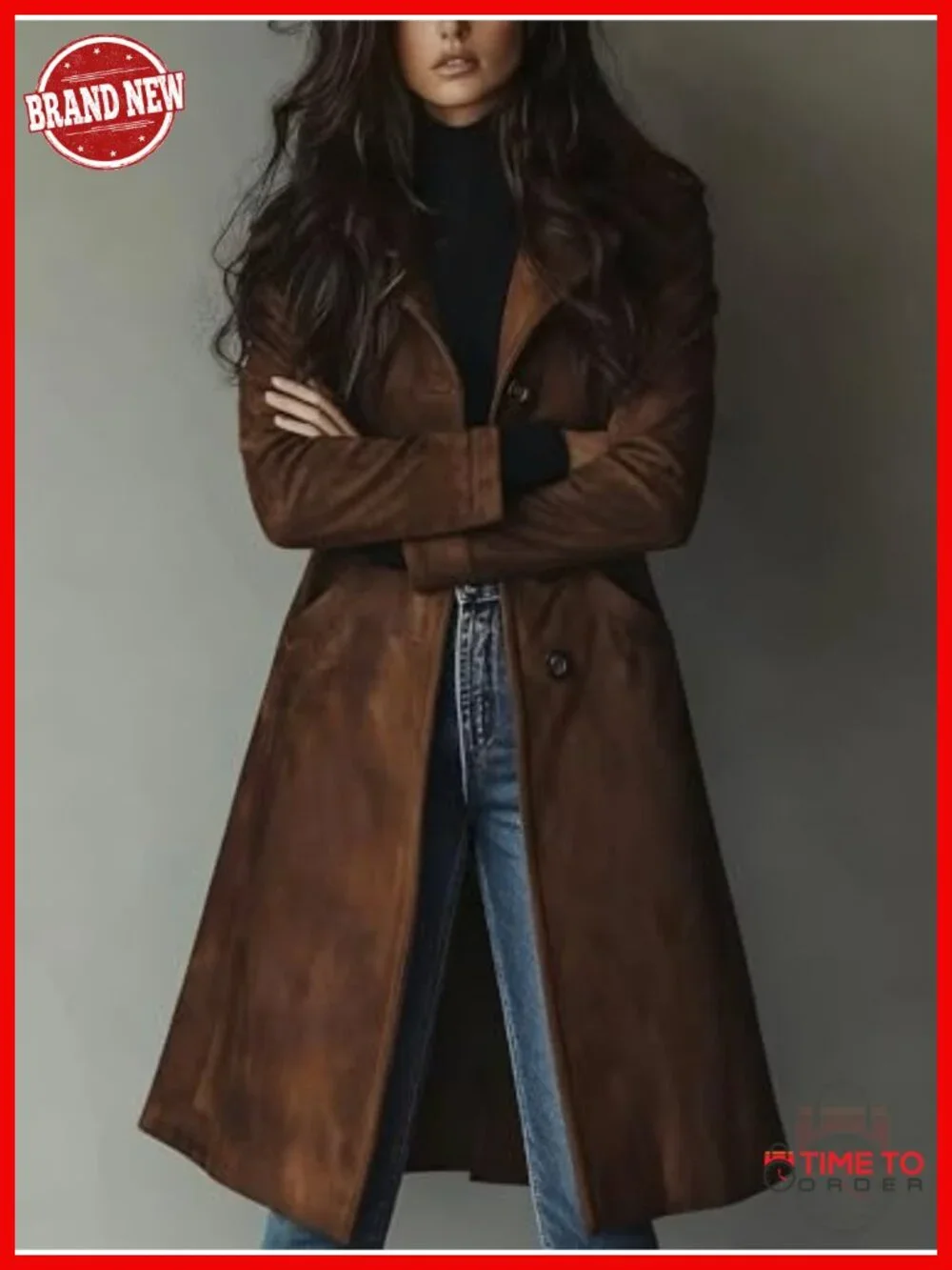 Faux Suede Single Breasted Trench Coat with Pockets_6